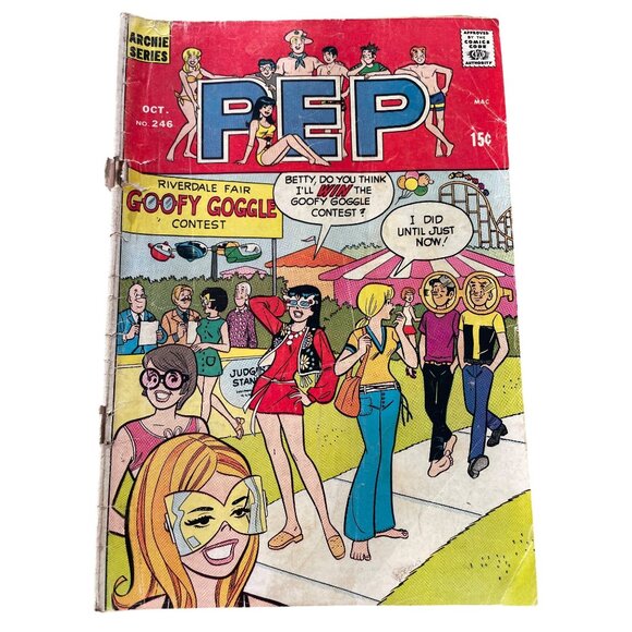 Archie Comics Pep #246 Archie Series Oct 1970 Goofy Goggle Contest Bagged Boarde - Picture 1 of 6
